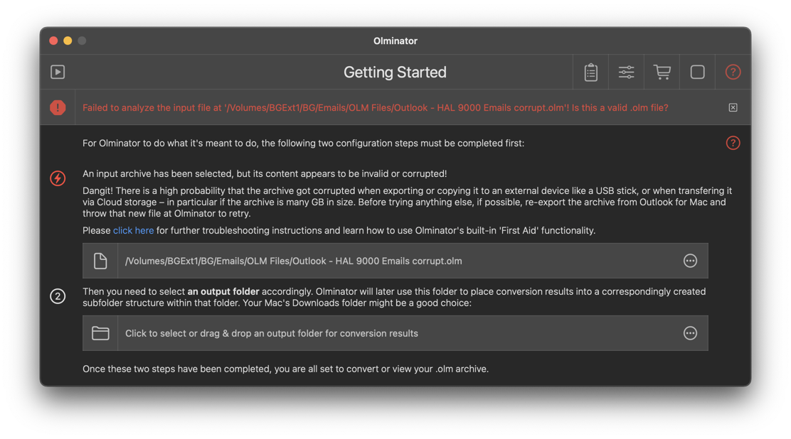 Screenshot of Olminator's Getting Started Section